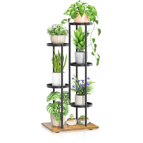 LASZOLA Black 5 Tier Plant Stand Indoor Heavy Duty Metal Planter Flower Holder Rack, Multi Modern Narrow Organizer, Floor Vertical Tower, Spiral Sturdy Decorate for House Bathroom Office Living Room