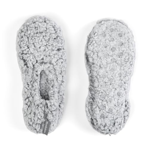 Image of Brookstone Plush Footies - Memory Foam Slippers with Ultra-Soft Sherpa, Non-Skid Sole, One-Size-Fits-Most, Machine Washable for Women, Stocking Stuffers and Christmas Gifts