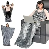EzrAllora Plush Fleece Foot Pocket Blanket with Neck Strap -Patent Pending- Premium Fleece Throw - Gamer Gifts for Boyfriend Who Want Nothing - TV Blanket - Spring Essentials (Silver Grey)