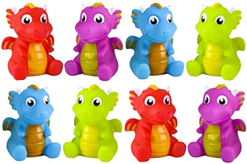 Rubber Dragon Toys | 12 Pack | 3 Inch Water Squirting Bright Colors