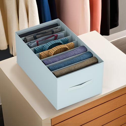Image of Kuber Industries Non Woven Large Foldable Clothes Organiser with 9 Grid | Dress Storage Box For Jeans & Shirt | Wardrobe Storage Organizer | Bedroom Almirah Organizer Items | Grey