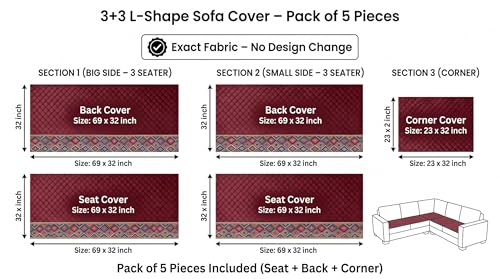 Image of Velvet L Shape 3+3 (6 Seater) Sofa Cover Fully Covered | Anti Skid Non Slip | Plain Onion Pink | Washable Furniture Protector