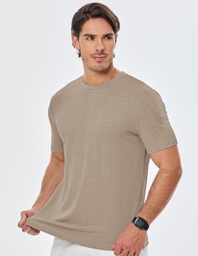 JMIERR Mens T-Shirt Casual Stretch Solid Crewneck Short Sleeve Tees Textured Shirts2