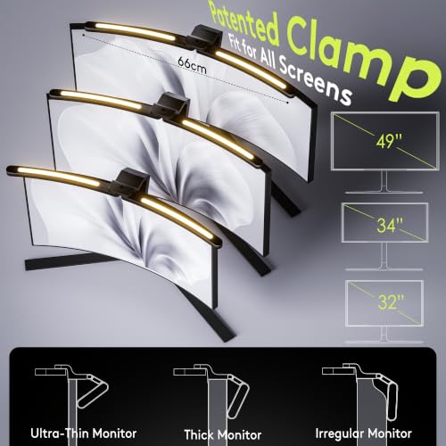 Image of Quntis Curved Monitor Light Bar with Soft Backlight, Dual Curve-Matching Pivoting Arms for 1000R-3000R 34 inch Ultrawide Screens, 1400 Lux CRI 98 Eye Care Desk Light, Auto-Dimming & Remote for Home Office