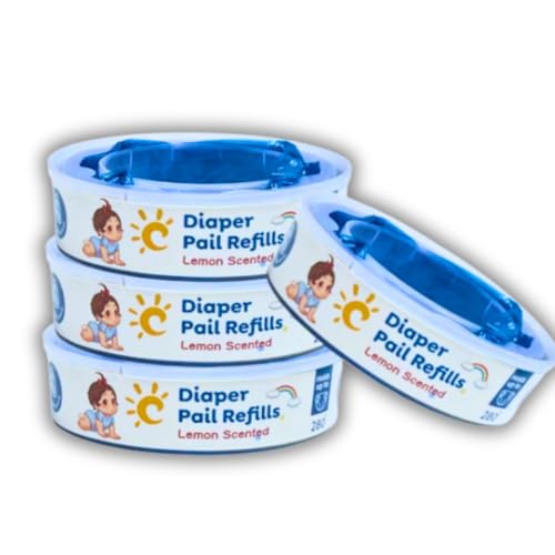Image of Diaper Pail refill bags 4 Pack, Holds upto 1120 daipers Lemon scented, trash diaper pail refills, pamper trash, Compatible with diaper genie bags refill