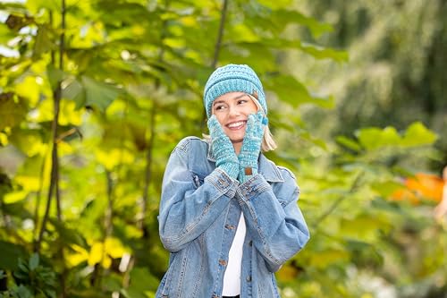 Image of Funky Junque Women's Beanie & Touchscreen Gloves Set - Soft 100% Acrylic Knit Winter Hat and Gloves, Cozy Cold Weather Gift