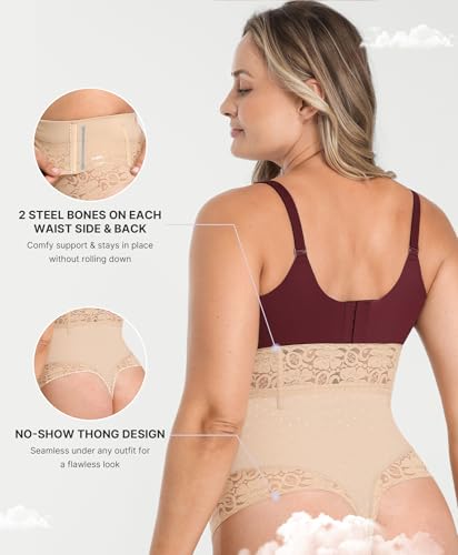 Image of SHAPELLX Tummy Control Thong Shapewear for Women Shaping Thong Body Shaper | Hook Zipper Closure, High Waist, AirSlim, back support, anti-slip, no dig, Faja Panty, under dress, no panty lines, Polka Dot