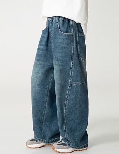 Boys' Jeans Baggy Straight Leg Elastic Waist Loose Denim Pants Boys Pull On Jeans with Pockets 6-14 Years2