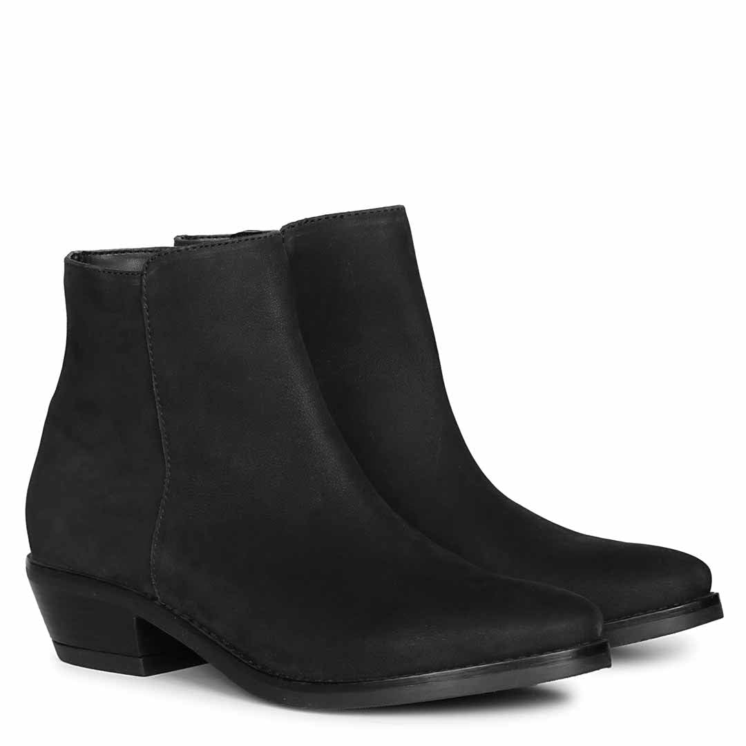 Women's Western Ankle Boots, Pointed Toe, Block Heel, Leather, Black and Brown-image-27