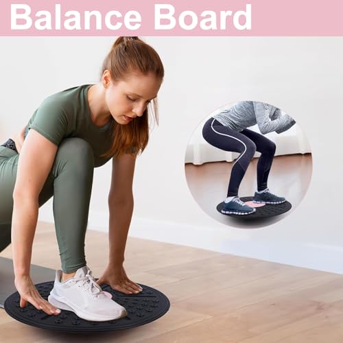 Balance Board, Wackelbrett Ø 30cm, Gleichgewichtstrainer für Erwachsene & Kinder, Yoga und Physiotherapie Board, Geeignet zum Stärken der Stabilität und Ganzkörper Training (pink)