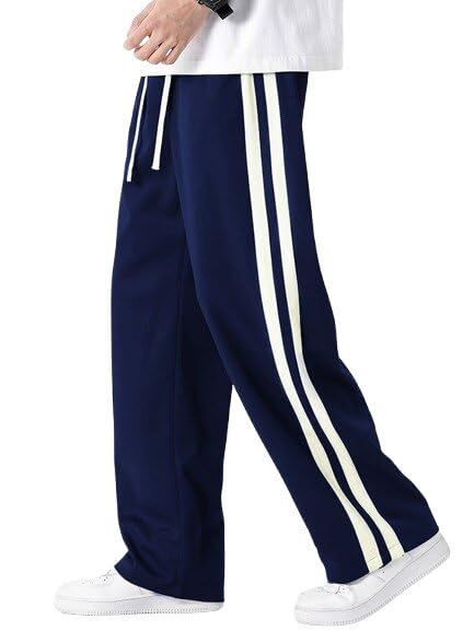 Stylish Men Track Pants with Side Stripe Design | Comfortable Loose Fit Joggers for Men | Elastic Waist Sports Lower for Gym Workout Running-image-23
