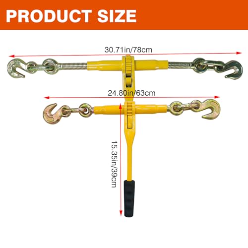 Chain and Binder Kit 5/16"-3/8", 2 Pack G80 5/16"×10FT Chains with Grappling Hook and Ratchet Binders,5400LBS Working Strength, Ratchet Binders and Chains for Hauling,Towing, Tie Down,Truck by Dremvoist - Image 9