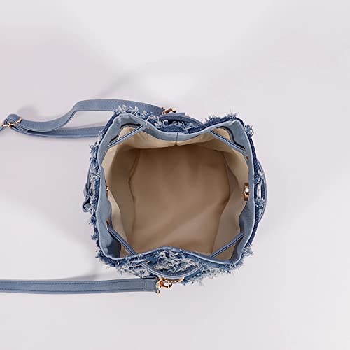 Women's Small Denim Bucket Purse Tie-dyeing Quilted Distressed Shoulder Crossbody Bag3