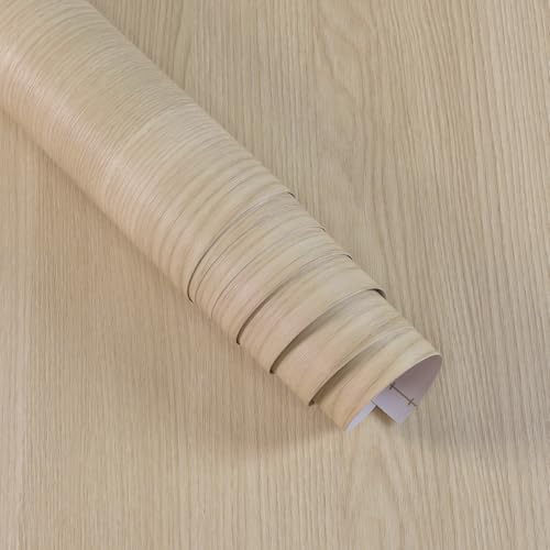 Boobest Extra Wide 48"x354" Light Wood Contact Paper Beige Cherry Wood Textured Wallpaper Peel and Stick Wood Grain Contact Paper Air Guide Slot Design Thickened Waterproof Wood Laminate Sheets