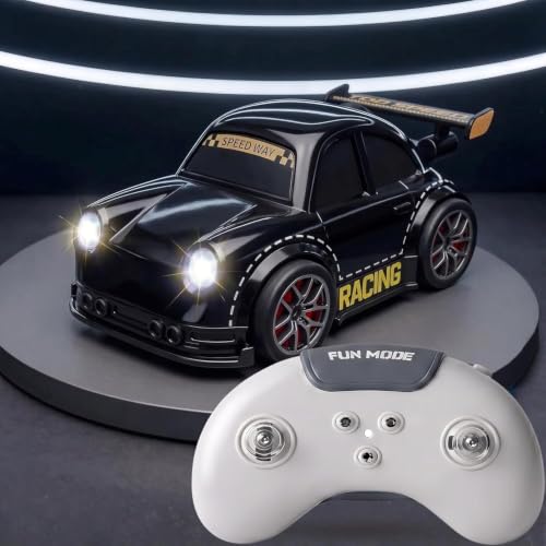 Image of 2.4GHz RC Drift Car with LED Lights & Auto Demo - Rechargeable Remote Control Racing Toy | Follow Me Escape Mode High-Speed Stunt Sports Car for Kids 6+ Years (Black)