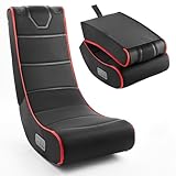 Daniel James Foldable Bluetooth Rocker Video Gaming Chair | Floor Rocker with Built-In Speakers | Wireless & Wired Audio | Compatible with PS4, PS5, Xbox, Nintendo & Smart TV | Black & Red
