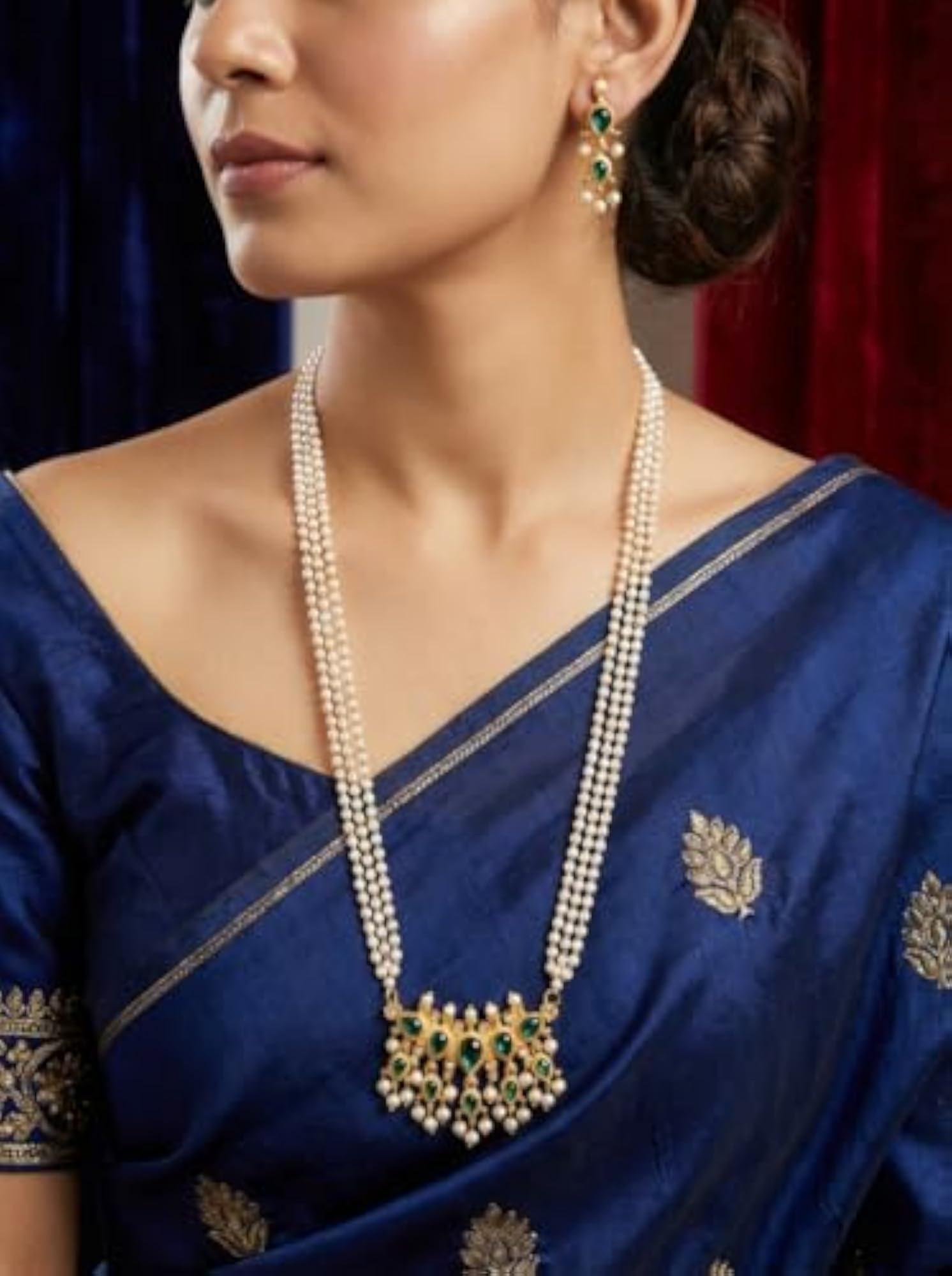 Traditional Maharashtrian Tanmani Moti Necklace & Earrings Set