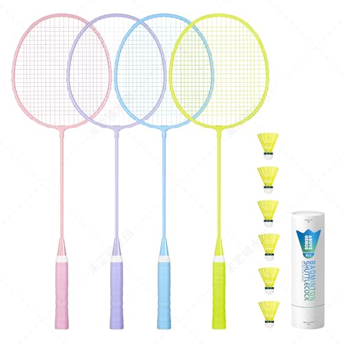 AboveGenius Badminton Rackets Set of 4, Lightweight Badminton Set Includ 4 PCS Rackets, 6 Birdies, Outdoor Backyard Games, Racquets for Family Beginner (4 Player(4 Racket 6 Birdies))