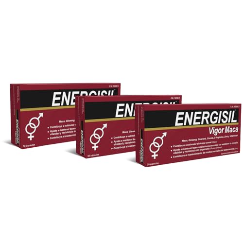 Energisil Vigor Maca 30 Cápsulas - Pack de 3 Unidades - Contribuye a Estimular el Deseo Sexual y a Mantener los Niveles de Testosterona - con Maca, Ginseng, Canela, L- Arginina, Zinc y Vitaminas