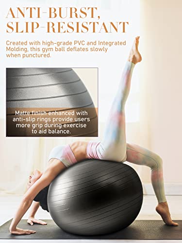 PhysKcal Gym Ball 55cm Black Exercise Swiss Ball for Fitness Yoga Pilates Pregnancy, Anti Burst Ball Chair for Balance, Stability, Quick Pump Included - Image 3