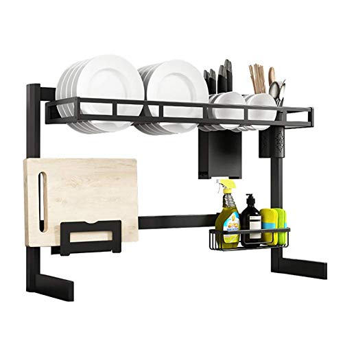 Over Sink Geschirrkorb Mit Utensilienhalter, Küchengeschirrtrockner, Edelstahl Geschirrablage Regal Organizer Zähler Schwarz 66cm (26inch)