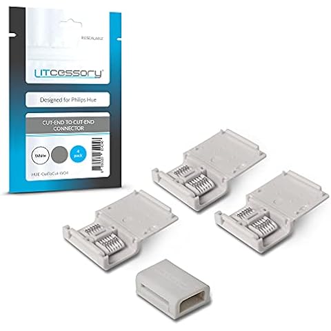 Litcessory Cut-End to Cut-End Connector for Philips Hue Lightstrip Plus (4 Pack, White - Micro 6-PIN V4) Cover