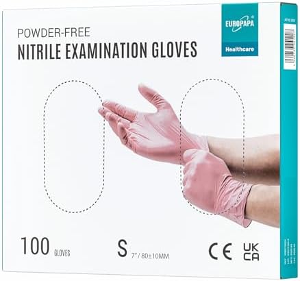 EUROPAPA® Rękawiczki jednorazowe z nitrylu, 100 sztuk, bezpudrowe, bezlateksowe rękawiczki do badań, niesterylne, różowe