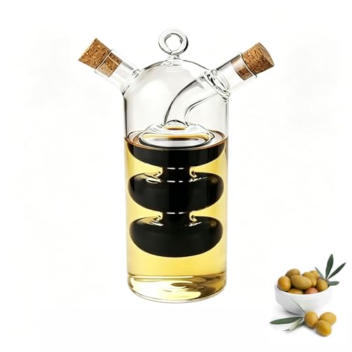 WINAKUI Olive Oil and Vinegar Dispenser Cruet Bottles, 2 in 1 Transparent Dual Glass for Kitchen Cooking Container