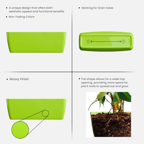 Image of YUCCABE ITALIA SHERA CABI Tray 16 INCH Plastic Flower Tray Pot Unbreakable Rectangular Planter Suitable for Home Garden Seedling Indoor and Outdoor (Green, Pack of 6)