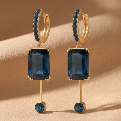 LisiZen Blue Crystal Pendant Earrings for Women, Gold Tone Hoop Dangle Earrings, Jewelry — view 5