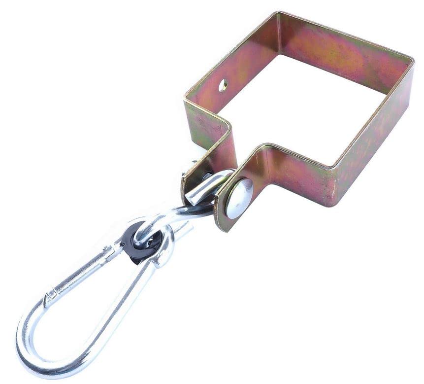 BAUSTER® Schaukelhaken mit Karabiner – Vierkant-Schelle 90x90 mm – verzinkt Gold – Befestigung für Schaukel, Spielturm, Holzpfosten, Garten, Indoor & Outdoor