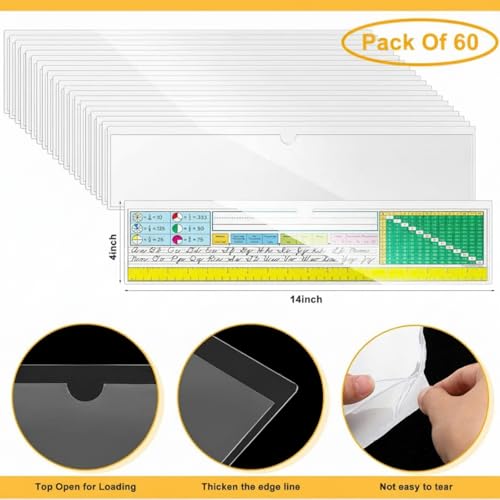 Image of Chinco 60 Pcs Self Adhesive Pockets, Bin Labels for Storage Bins, Clear Pocket Label Sleeves, Plastic Index Card Holder with Top Open for Organizing Bins Box Drawer (14 x4 Inches)