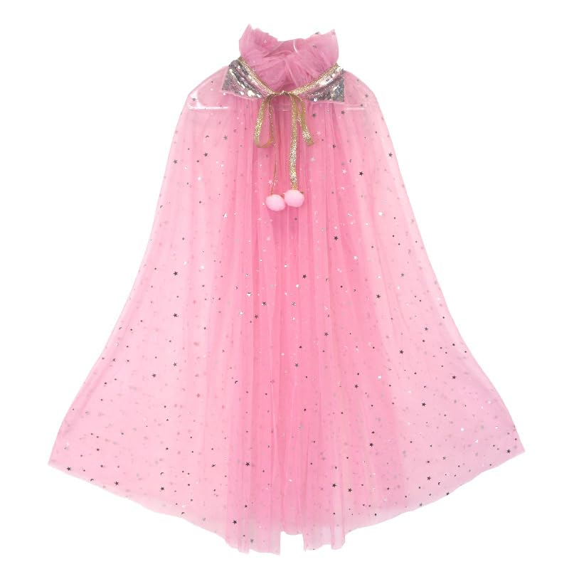 Image of Princess Cape for Girls - Colorful Sequin Cloak with Crown and Wand for Birthday, Halloween, Fancy Dress & Carnival