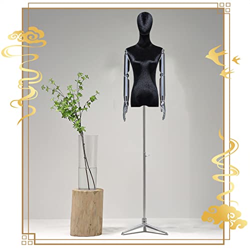 OUPAIAI Maniqui Costura Mujer Maniquí Torso Femenino, Torso del Maniquí Sastre 53-77 In Ajustable Trípode Metálico, Mostrar el Cuerpo Maniquí para el Brazo Galvanizado, 11 Colores(Black,S-Small)