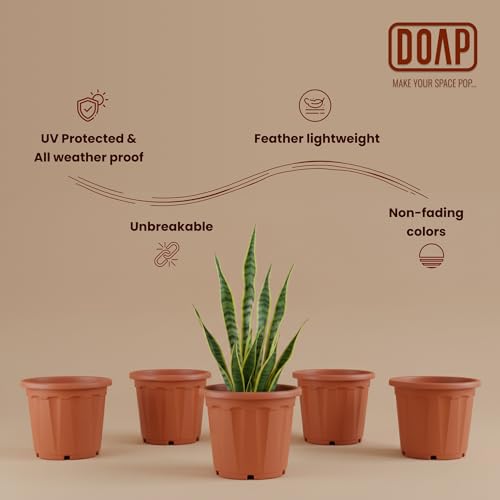 Image of DOAP UV Protected 12 inch Plastic Garden Large Flower Pots, Terracotta Color, Pack of 5, Indoor & Outdoor Balcony Planter, 12x10 Inch Gamla, Weather Proof, Non-Fading, Lightweight (5, Terracotta)