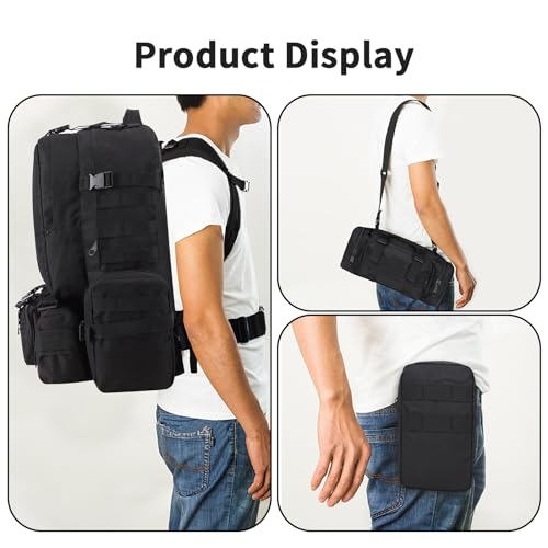 Lizbin Large Tactical Backpack for Men, 55L Military Rucksack, Heavy Duty Black Army Backpack with Detachable Molle Bag - Image 6