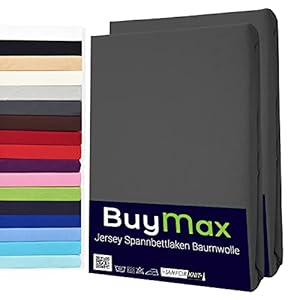 Buymax Spannbettlaken 140x200cm Baumwolle 100% Spannbetttuch Bettlaken Jersey, Matratzenhöhe bis 25 cm, Farbe Anthrazit ÖKO TEX Standard