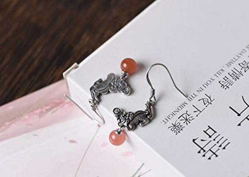 Boucles d'oreilles anti-allergie S925 style ethnique agate rouge - 5