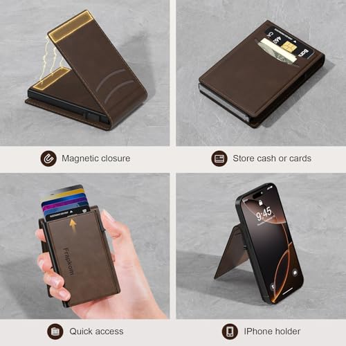 Wallet for Men, Wallet with Slim Pop Up Card Holder 8-11 Cards, Smart Minimalist Wallet with Cash Slot（deep brown）4