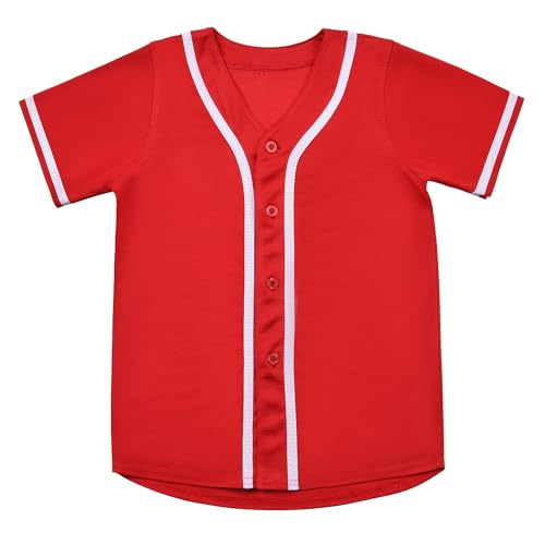 Kids Baseball Jersey Button Down Hip Hop Personalized Sport T Shirts Tops Baseball Shirt for Boys Girls Toddler 2T-12Y