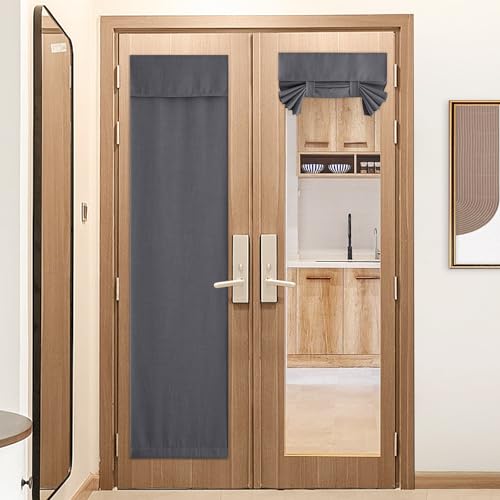 NICETOWN Charcoal Gray Faux Linen French Door Shade, Privacy Thermal Insulated Window Curtains Panel for Bedroom, French Door Sidelight Curtains for K