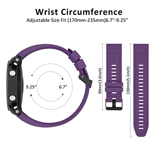 for Quickfit 22mm Strap for Garmin Fenix 7/Fenix 7 Pro/Fenix 7X/Fenix 6 Pro/Fenix 6/Fenix 5/5 Plus Strap,Silicone QuickFit 22mm Band for Garmin Instinct/Approach S60/S62/Forerunner 945/935(Purple) - Image 4