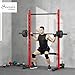 Soozier Squat Rack with Pull-Up Bar, Adjustable Power Rack with Barbell Bar, Multi-Functional Bench Press Rack for Home Gym Strength Training, Red