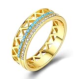 Bague Zirconium Femme, Bague en Argent 925 Bleu Couronne Forme Cadeau de Vacances Bague 56.5
