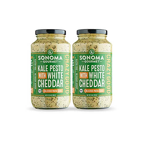 Sonoma Gourmet Rich & Creamy Kale Pesto with White Cheddar Pasta Sauce | Gluten-Free | Made With Garden Fresh Kale & Sharp White Cheddar - 25 Ounce Jars (Pack of 2)