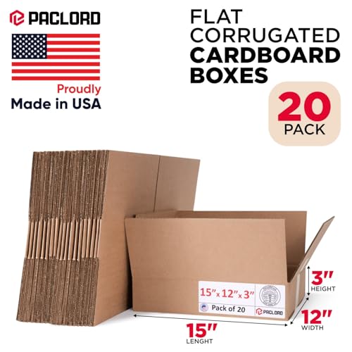 Image of Flat Cardboard Boxes 15 inchL x 12 inchW x 3 inchH (Pack of 20) - USA-Made Packing Boxes for Moving, Shipping, or Storage - USPS, UPS, FedEx Approved - Professional Packing Supplies for Moving | USA-Made Packing Boxes for Moving, Shipping, or Storage - USPS, UPS, FedEx Approved - Professional Packing Supplies