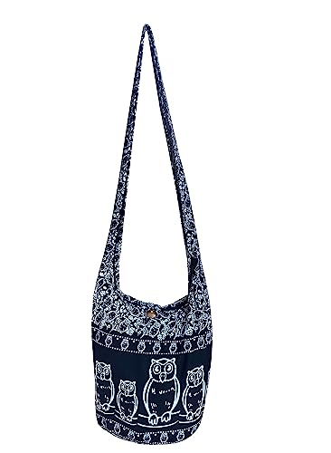 Owl Print Sling Crossbody Messenger Purse - Hippie Hobo Shoulder Bag - Unlined, Medium