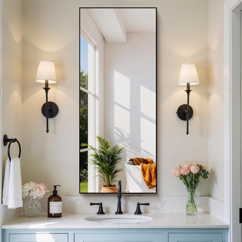 Image of COFENY Black Bathroom Mirror for Wall, 20x48 Inch Rectangle Mirror with Metal Frame, Modern Vanity Mirrors for Bathroom Living Room, Entryway Hangs Horizontal or Vertical