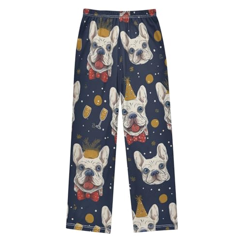 ZZXXB Bulldog New Year Boys Long Pants Soft Trousers Elastic Waist Kids Lounge Bottoms with Pockets S-XL2