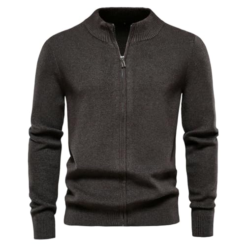 Pull en tricot homme hiver chaud veste zippée col montant vêtement uni